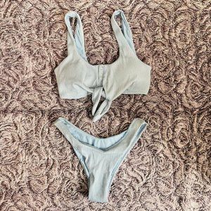 2 Pc Bikini Swimwear Rib Tied Top Baby Powder Blue Small